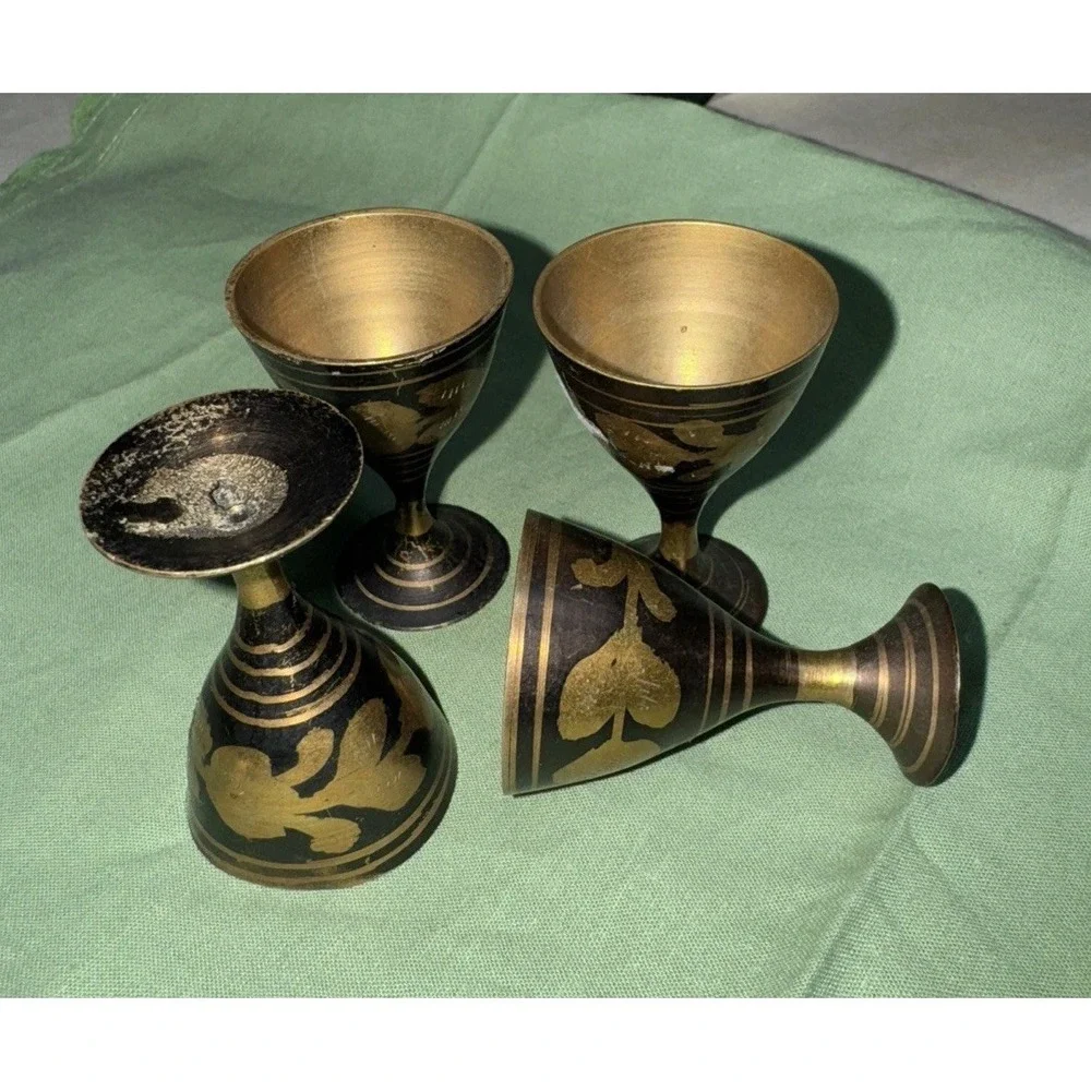 Mini brass goblets‎ set of 4 2